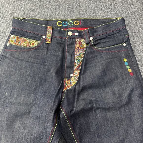 VTG Y2K COOGI Jeans Big Embroidered Spell Out 3D Knit Pattern Baggy Size 36x34 - Picture 3 of 10